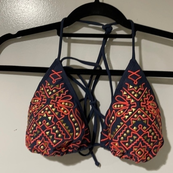 NWOT Xhilaration Blue/Orange Abstract Print Triangle Swim Bikini Top Sz‎ M - Picture 1 of 4